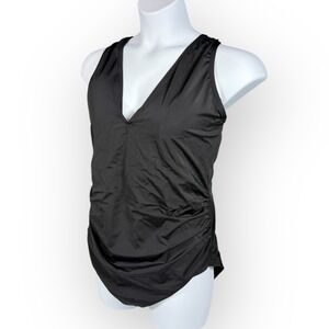 New wot Venus Womens Black V-Neck Cross Back Ruched One Piece Swimsuit Size 22